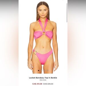 Cincin Pink Barbie Locket Bandeau Halter Bikini Set NWT XS S M L Revolve
